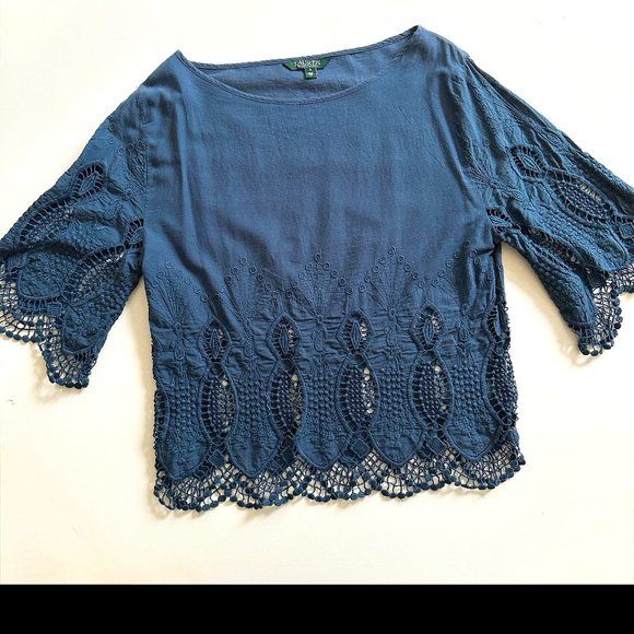 RALPH LAUREN Scallop‎ Trim Cotton Top - Picture 2 of 6